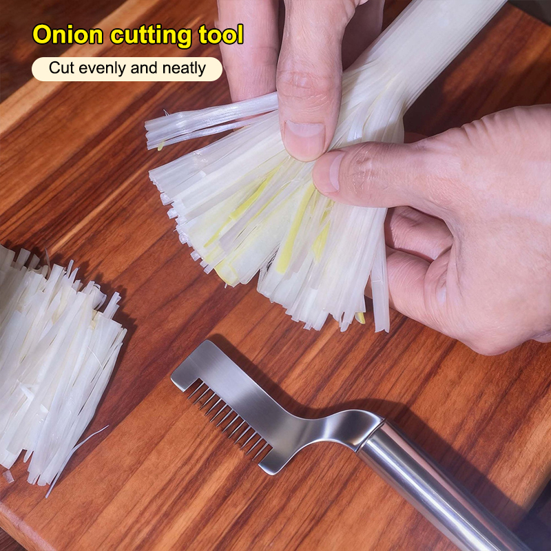 Kitchen Gadgets Essential - Innovativo Taglia-Cipollotti in Acciaio Inox, Affettaverdure